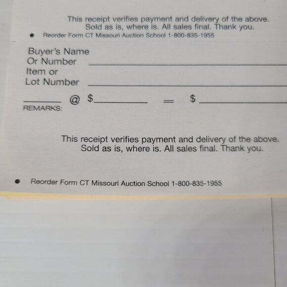 Bundle 10 sheets Auction Clerking Tickets Receipts Auctioneer Missouri School - Picture 2 of 6